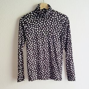 J Crew Tissue Crepe Cotton Turtuleneck Black And White Animal Print XS NWOT